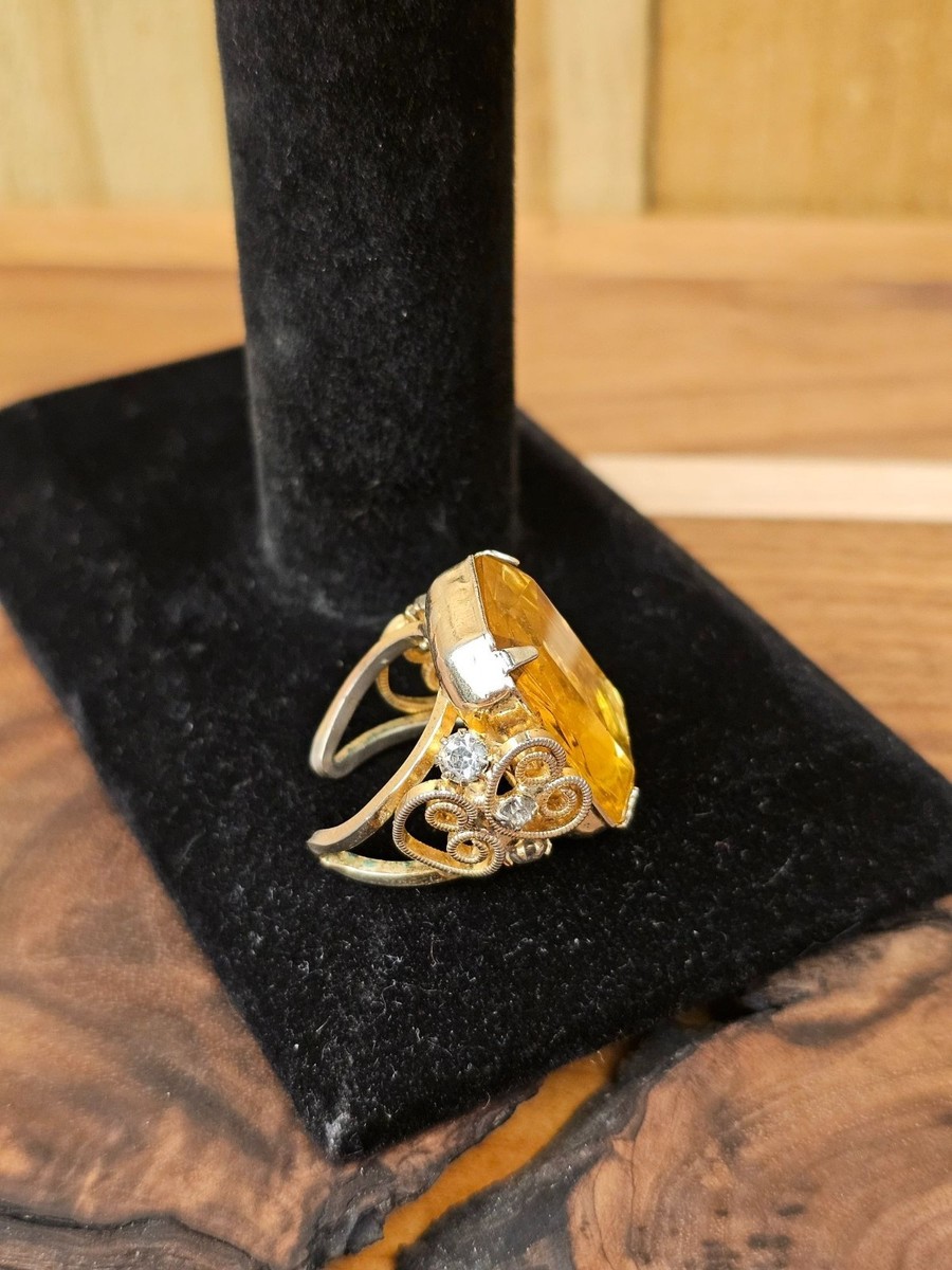 Beautiful Gold Toned and Crystal Split Shank Ring View 2