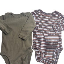 Carters Baby Boy Long Sleeve Bodysuits 3M 2 Pack Olive Green Navy Stripe