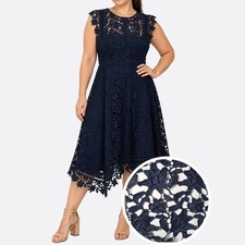 Eliza J Navy Guipure Lace Wedding Guest Midi Dress 16 fits XL/1X Asymmetric Hem