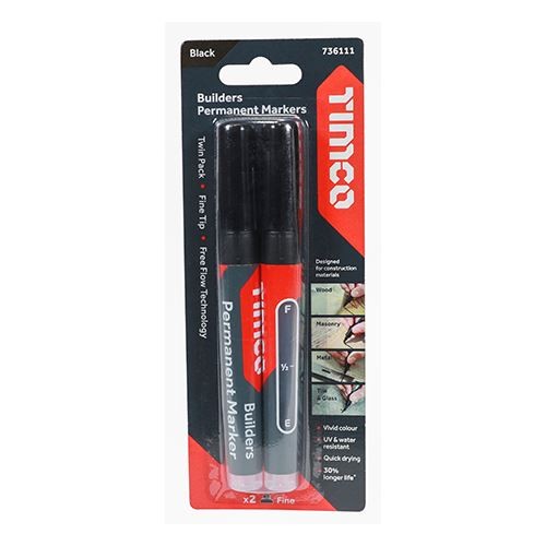 Timco - Permanent Markers - Fijne Tip - Zwart - Afbeelding 2 van 3