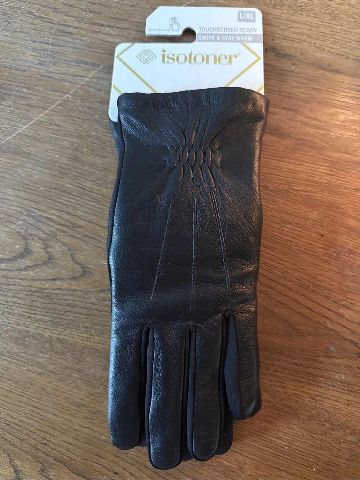 NWT Isotoner Signature Women's Leather Touchscreen SleekHeat Gloves Black L/XL
