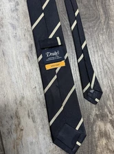 DRAKE’S London Easyday Blue Repp/Regimental Stripe Tie Made in England MSRP $225