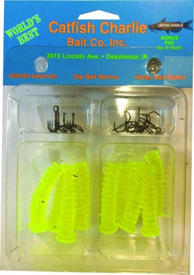 Wildcat Catfish Dip Bait Worm Kit - 12 Pieces - Chartreuse Flavor