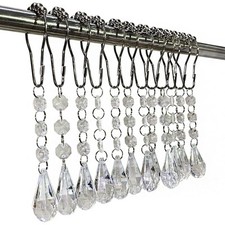 Shower Curtain Hooks Rings with Acrylic Crystal Bead for Bathroom Decorative Sho
