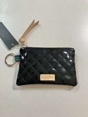 Consuela Jax Wristlet Wallet Purse Black Quilted Patent Finish Zip Closure NWT