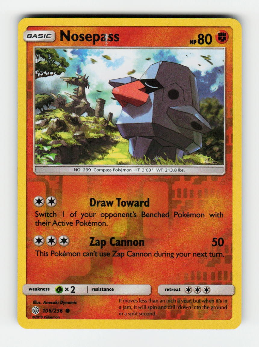 Nosepass SM - Cosmic Eclipse 106/236 Pokemon Common Reverse Holofoil DM