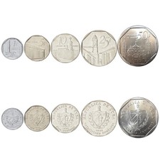 Cuba 5 Mixed Coins: 5-25 Centavos, Cuban Currency Set, Circulated 1962+