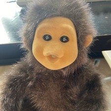 Vintage Hosung Brown Baby Monkey Plush Flocked Face Chimp Squeaks Toy Stuffed