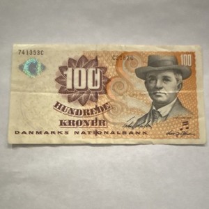 Rare vintage antique Denmark 100 Kroner Banknote Danmarks Nationalbank