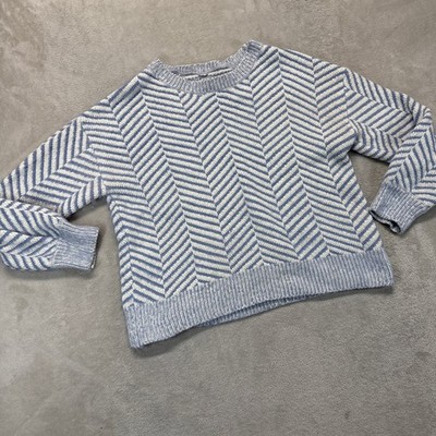 ICHI Sweater Women's Small Ihmelody Blue White Chevron Chenille Knit Boho Cozy
