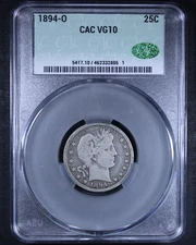 1894-O Barber Quarter - 25c CACG VG10 - Original Surfaces!