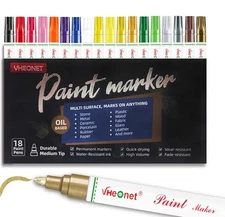 Paint Pens, Paint Markers - 18 Multi Oil Based Waterproof Markers Multicolor-18