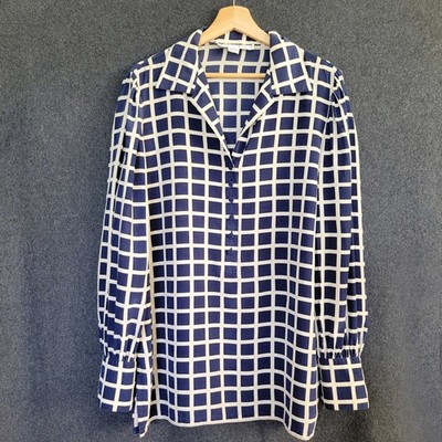 VTG Adele Simpson Silk  Blouse  Geometric Long Sleeve Womens  Sz 16 Office