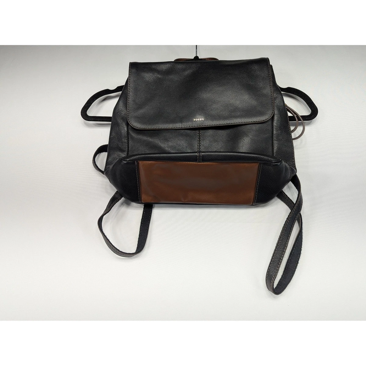 Fossil Leather Backpack Black Brown Flap Closure Adjustable Straps Fossil Backpack Vintage - Etsy main image 4