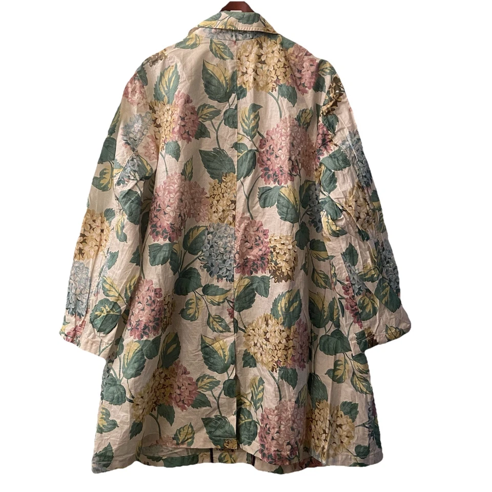 Jaqueta impermeável Anthropologie Mellie hortênsia casaco PU linho trincheira floral 3XL - Imagem 4 de 4