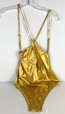 iEFiEL Women’s Bodysuit L Gold Metallic Spaghetti Strap One Piece Festival Dance