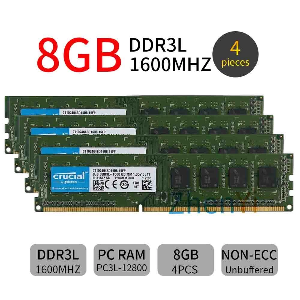 Crucial 32GB 16GB 8GB DDR3L 1600MHz PC3L-12800U 1.35V Upgrade Desktop Memory RAM - Image 2 of 4