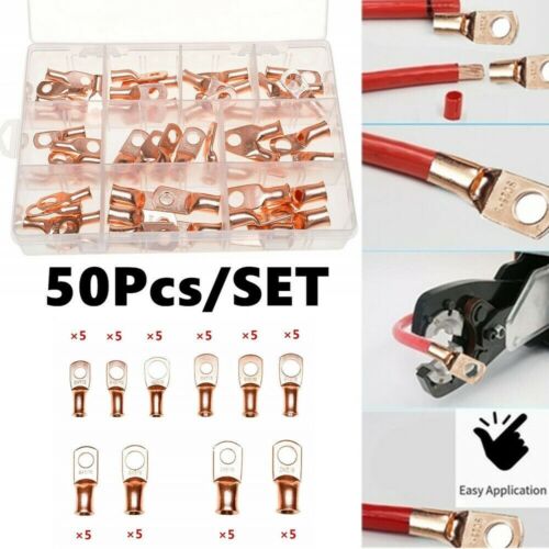 50Pcs Car Assorted Auto Copper Ring Lug Terminal Wire Bare Cable Crimp Connector - Afbeelding 1 van 7