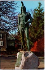 VINTAGE POSTCARD STATUE OF INDIAN CHIEF MASSASOIT AT PLYMOUTH ROCK MASSACHUSETTS