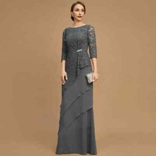 Lace Mother Of The Bride Dress Ruffles Tiered Zipper Back Chiffon Evening Gowns