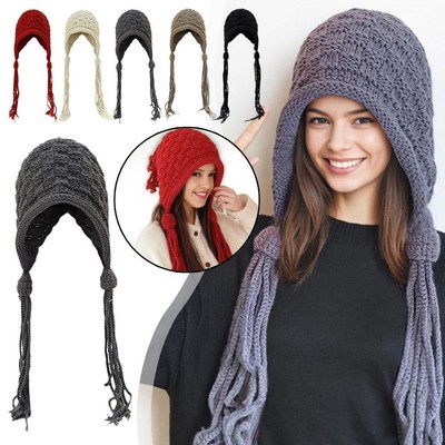 Knit Tassel Warm Earmuffs Hat Casual Crochet Cap Hat Cute Beanie Hat гγ D9C5
