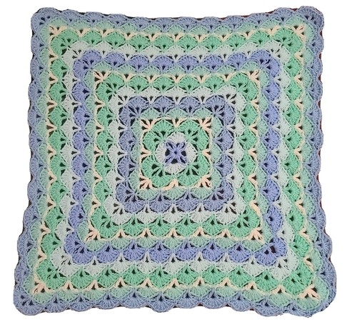 Vintage Crocheted Granny Square Flower Garden Afghan Throw Blanket