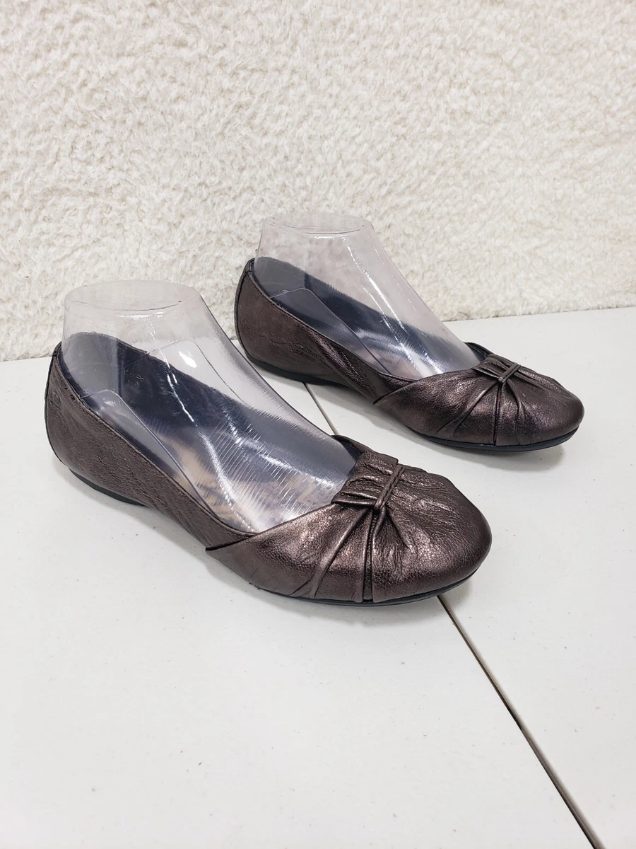 Born Pewter Flat Women 6 Brown Metallic Slip On Flat Flat Ballet Comfort Shoes