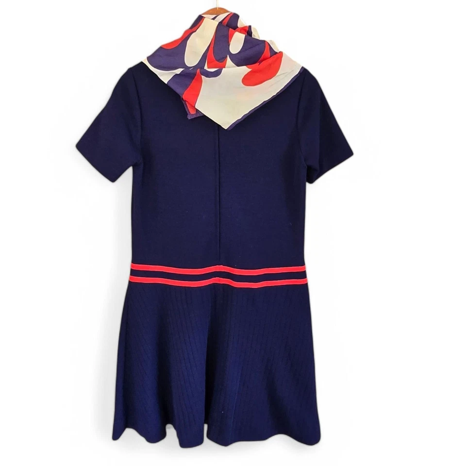 Vestido con bufanda vintage años 60 Elle Couture Ltd azul marino Trevira mezcla de lana Foto 4 de 4