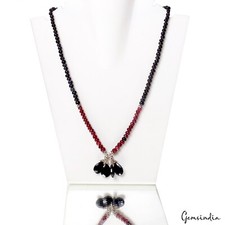 20" Long Natural Sapphire Ruby Round Cab Gemstone Bead Handmade Necklace Jewelry