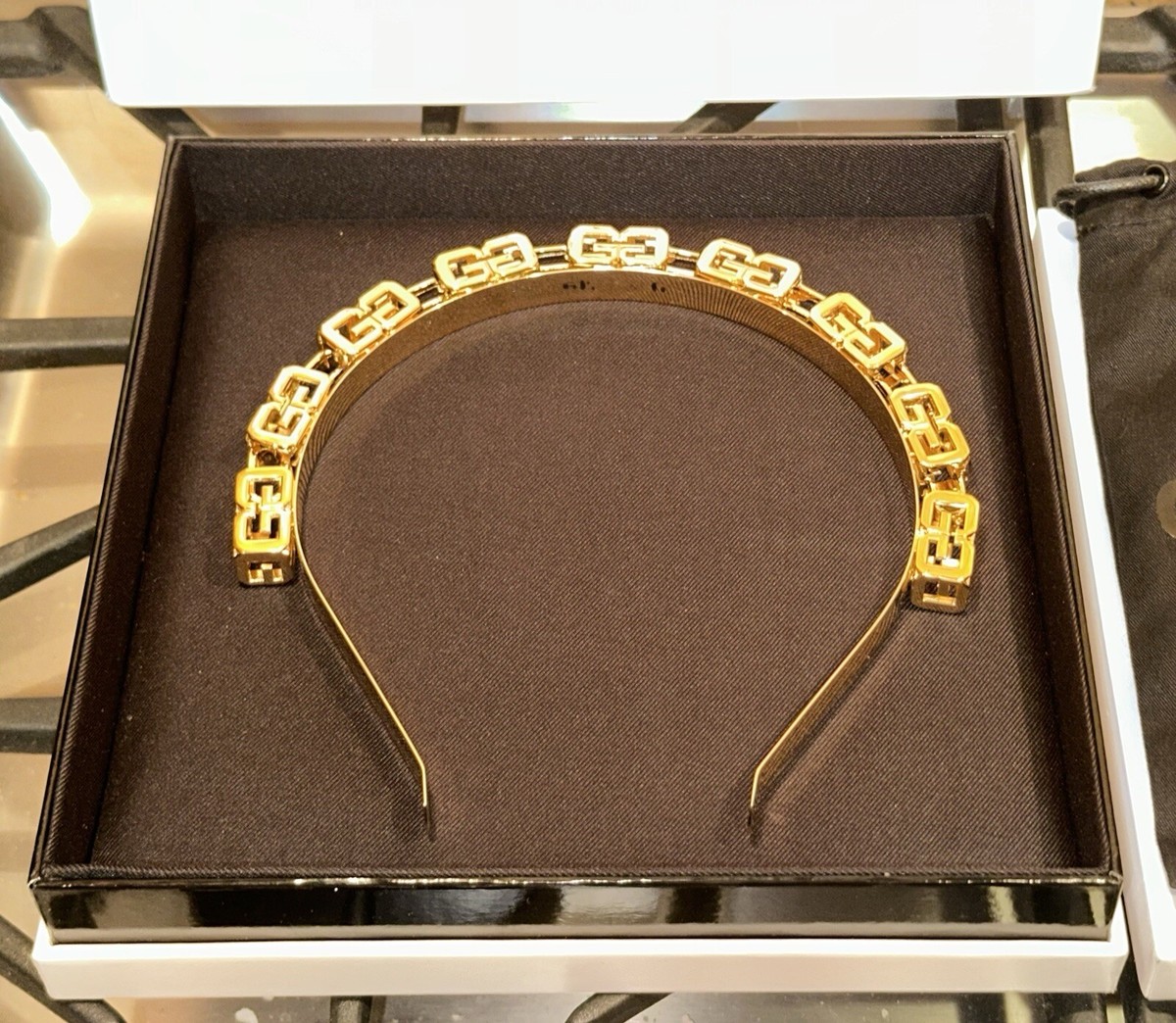 【GIVENCHY】g cube gold-tone headband New) Givenchy G Cube Golden Yellow Headband w/ Givenchy Dust