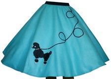 4-Pcs AQUA BLUE 50s Poodle Skirt Outfit Size Medium - Waist 30"-37" - Length 25"