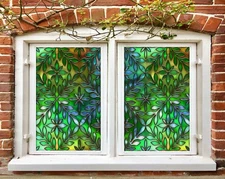 3D Green Window O464 Window Film Print Sticker Cling Stained Glass UV Block Am