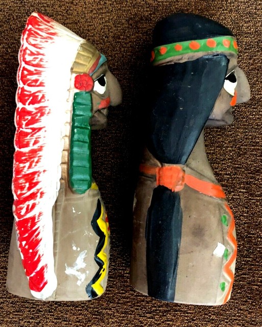Salt n Pepper Shakers Native American Chief & Squaw 6” Painted Ceramic