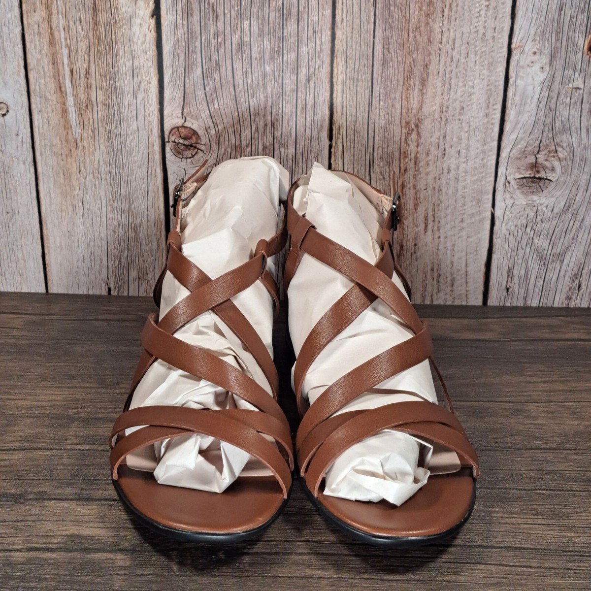 Ecco Shape 35 Wedge Sandals Strappy Cinnamon Brown Leather Women