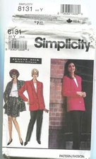 SIMPLICITY 8131 MISSES' PANTS/SHORTS & LINED JACKET SZ 18-22 UNCUT 1992