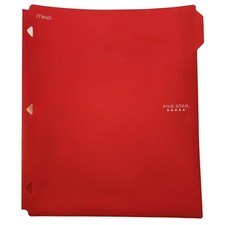New Five Star Mead Red Plastic 2 Pocket Folder Label Area Triangle Holes