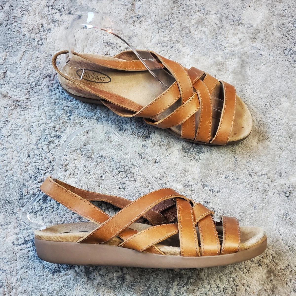 Rockport Women s Size US 8 Brown Strappy Leather Sandals Flats Shoes