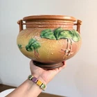 Vintage 1938 Roseville Pottery 645-6 Brown Fuchsia Jardiniere Vase