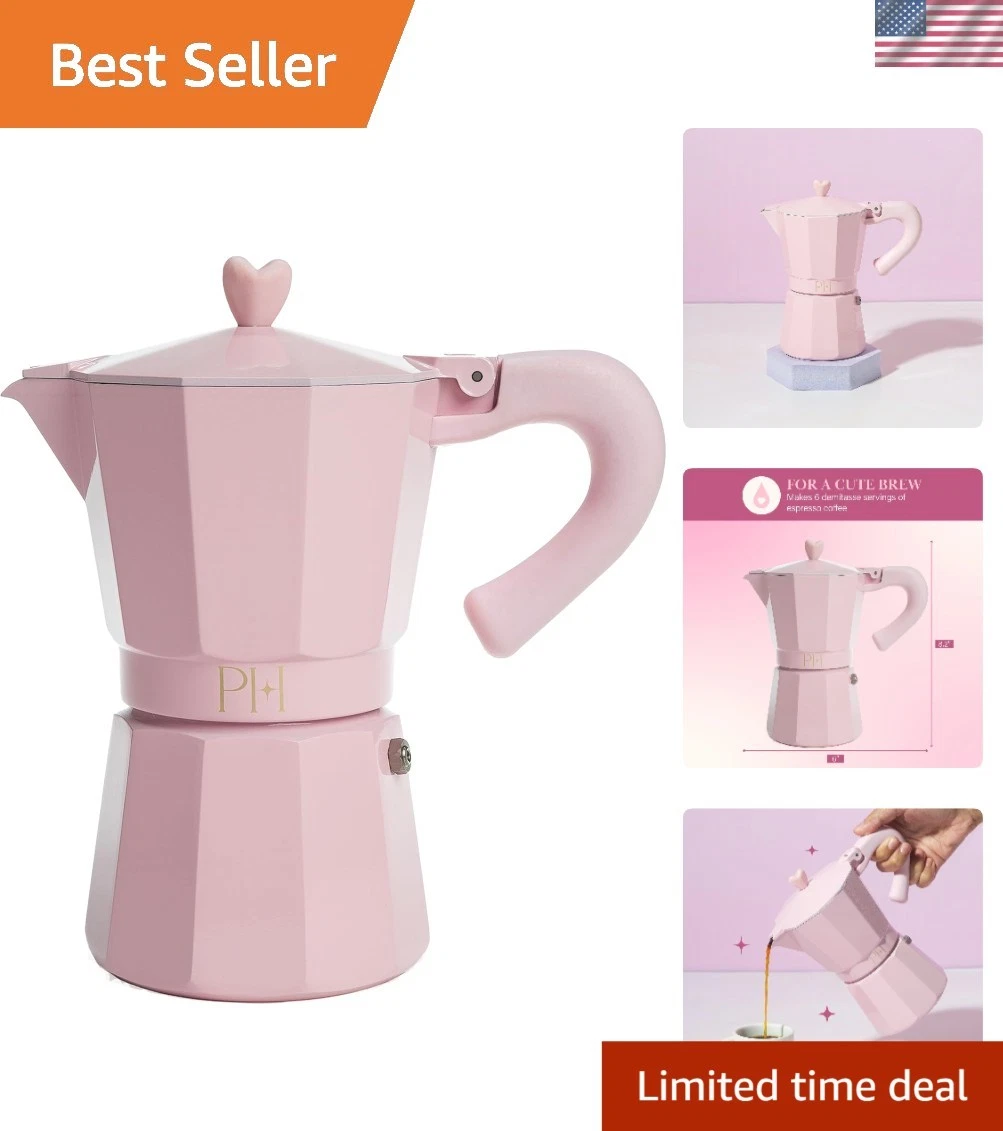 Espresso Coffee Maker Stovetop Moka Pot 6 Cups Pink Portable Modern Craft