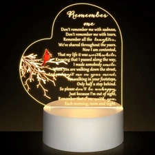 Memorial Gift Night Light Clear Crystal Acrylic Heart Sympathy Gifts Sign LED...
