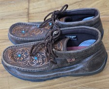 Twisted X Womens Moccasins 7 Leather Tooled Western Shoes Floral Turquoise Lace