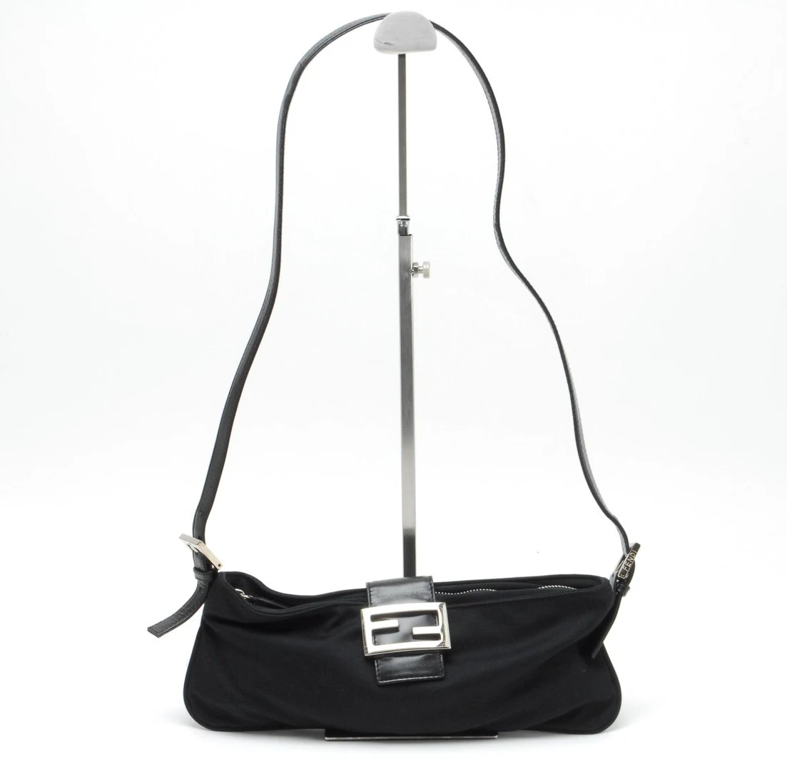 Fendi — FENDI Mamma Horizontal Shoulder Bag Black Spantex Leather Nylon
