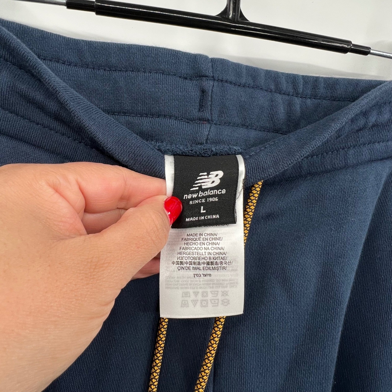 New Balance Mens Colorblock Joggers Navy Burgundy Gold Fleece Sweatpants Large thumbnail 5