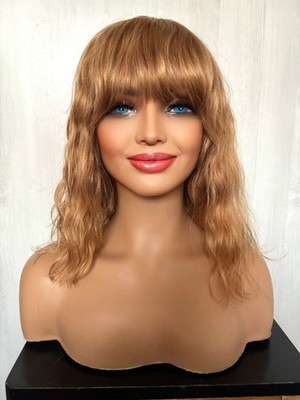 100% Echthaarperücke Auburn Kupfer Rot Ingwer Haar Perücke Lob Bob Voller Pony 