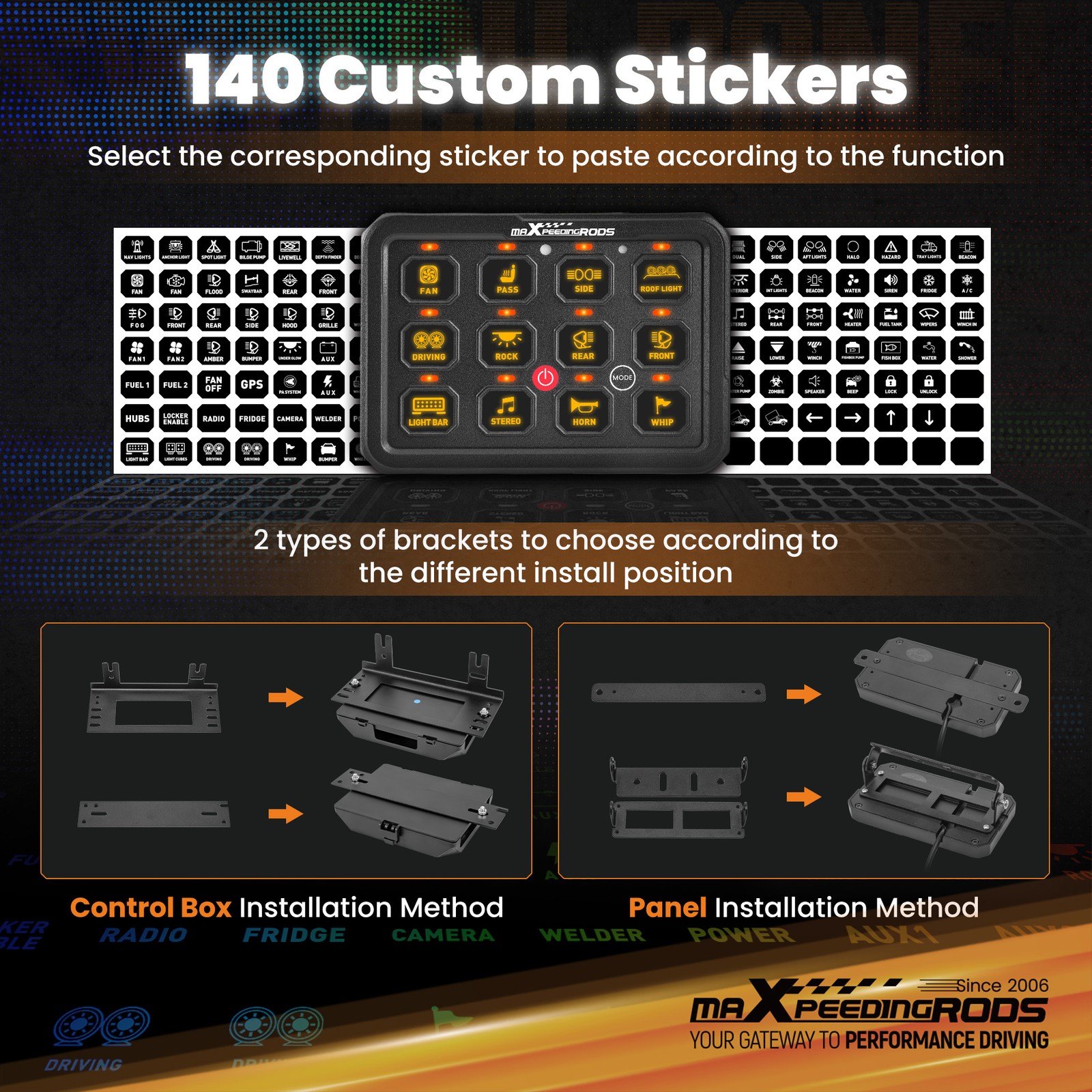 Switch Panel 12 Gang RGB APP Control For 4WD Truck UTV ATV Marine 80A Waterproof