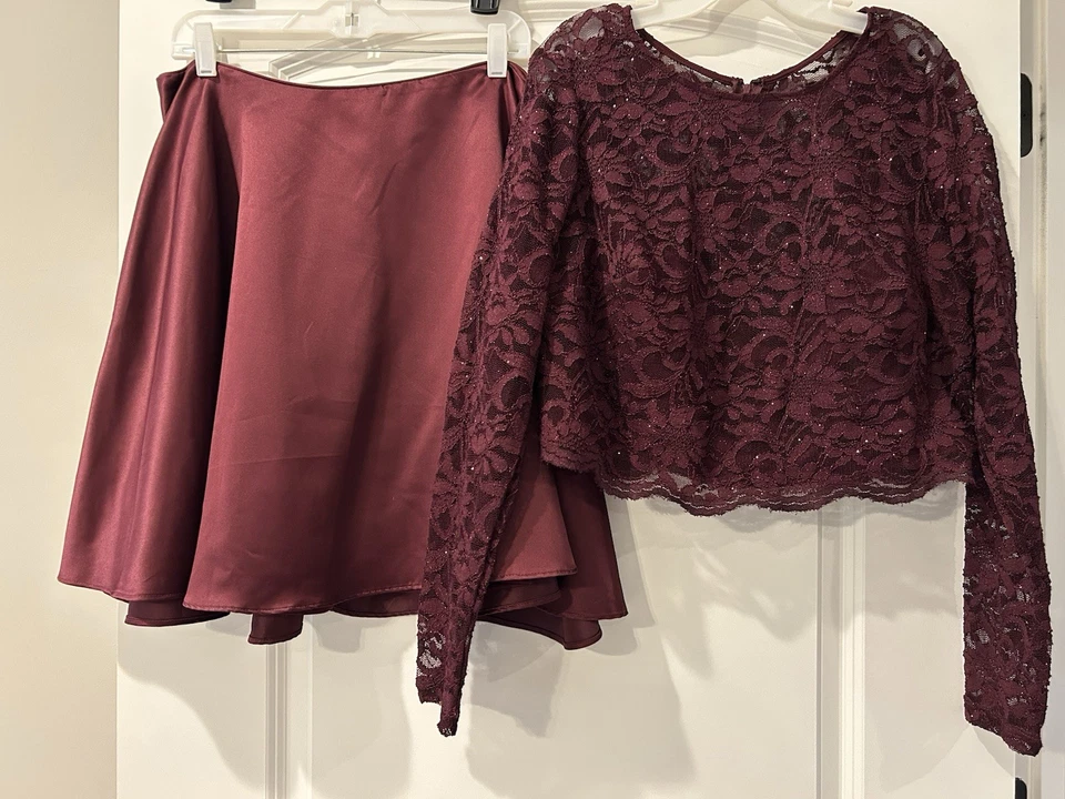 City Triangles 2 Pc Formal Dress Wine With Lace Top - Image 1 of 4