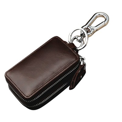 Double Layers Genuine Leather Car Key Holder Case Keychain Bag Zipper Pouch j