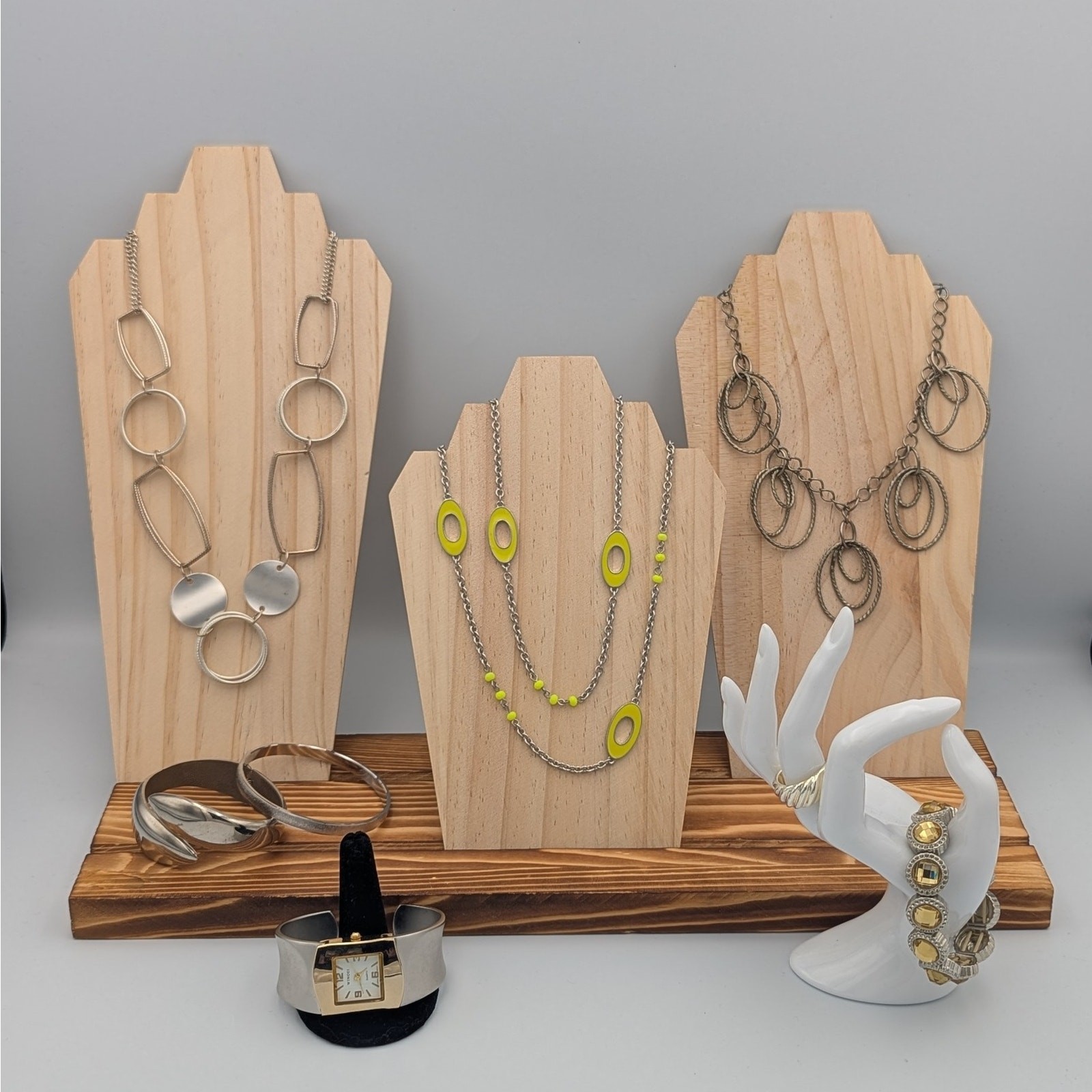 Modern Silver & Chartreuse Statement Jewelry Lot … - image 1