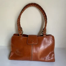 Patricia Nash Genuine Leather Shoulder Satchel Bag Brown Medium