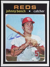 Johnny Bench Signed Poster Official HOF Holo 1971 Topps Cincinnati Reds Auto